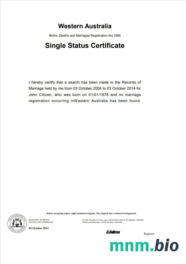 Australia Western Australia divorce certyfikat szablon w formacie Word